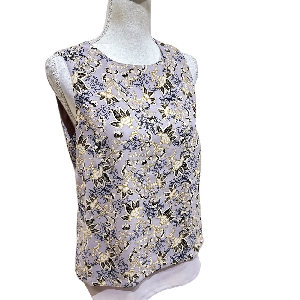 Rose & Olive Floral Sleeveless Blouse - Purple & cream sheer back zip size small - Picture 4 of 10